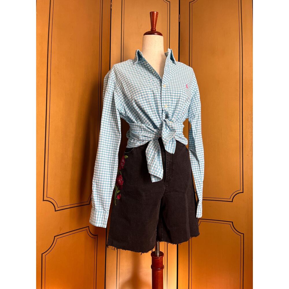 Vintage Ralph Lauren cotton shirt with checks in blue and white, size M